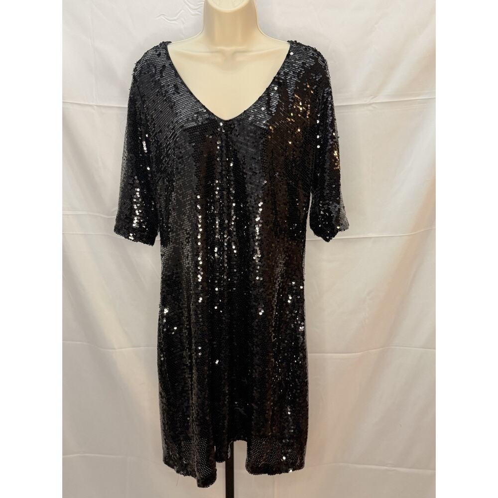 City Chic Black Sequin V-Neck Dress Size XS/14 - Picture 3 of 7